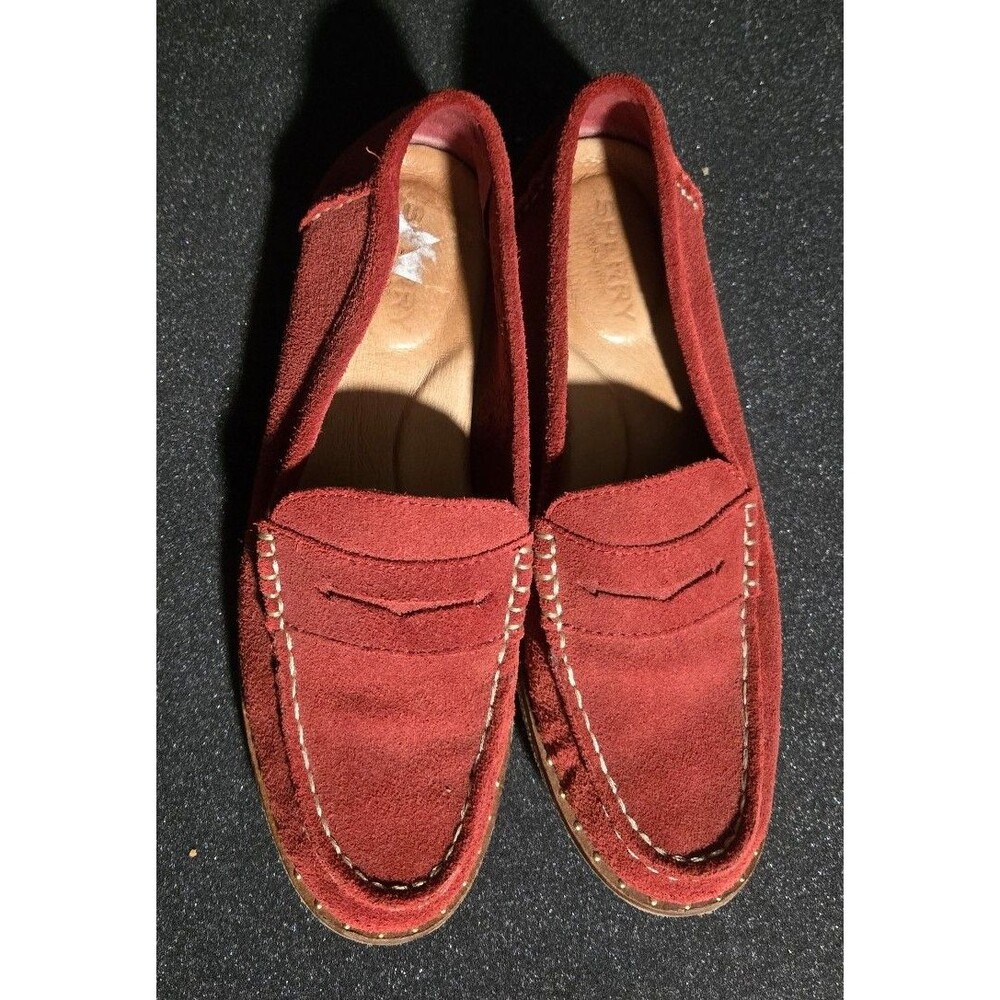 Sperry Seaport Penny Loafer Red Suede Shoes Women's size 7 preppy Coastal